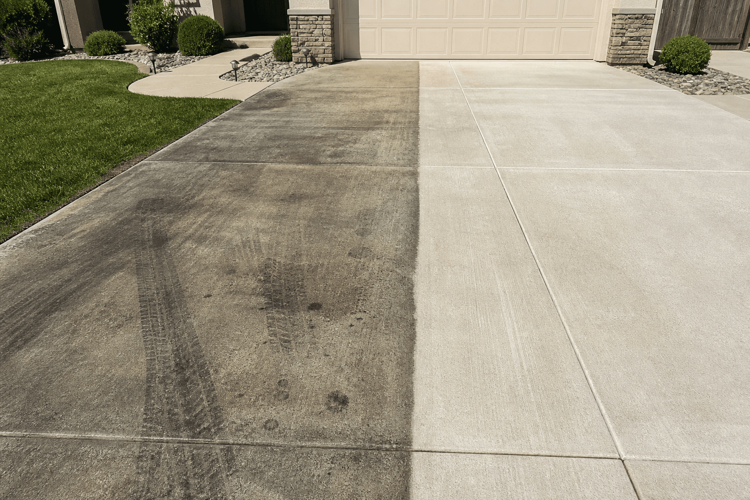 Before and after driveway cleaning